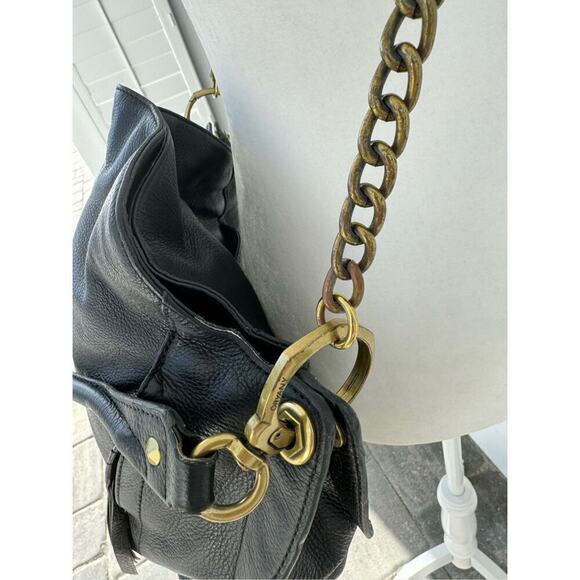 orYANY Black Leather crossbody bag contrast lining gold chain boho hobo purse - Picture 4 of 9